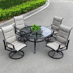 预售-户外休闲家具铸铝桌椅特斯林铁艺玻璃圆桌室外花园咖啡桌组合