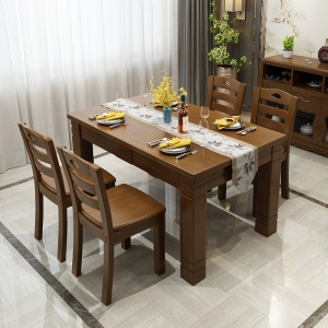 预售-实木餐桌椅组合4人6人现代简约大小户型饭桌中式客厅长方形西餐桌