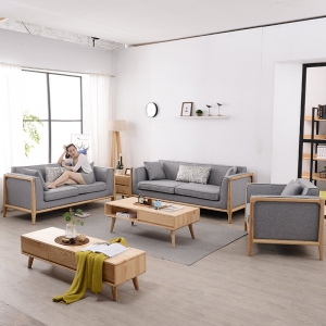 预售-北欧日式实木简约沙发转角客厅布艺三人位可拆洗现代组合实木沙发