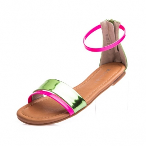 Green Ankle Strap Flat Shoes With Rubber Soles 