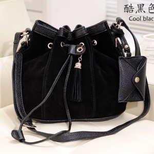 Korean Style Matte Leather Bucket Bag (Black)