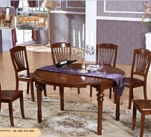 135*85*75 Solid Round Wooden Dining Table +6 chairs