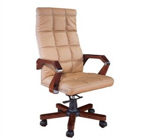 Leather office chair with wooden armrest