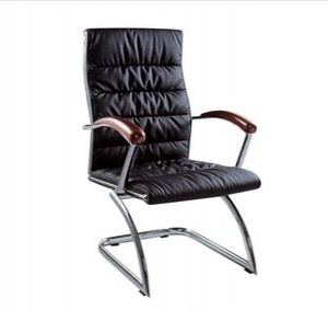Leather metal frame chair with wooden armrest