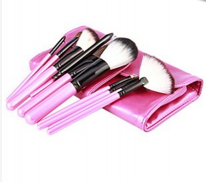 11pc set makeup brushes in pink pouch