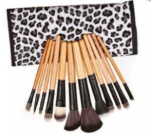 12pc makeup brushes in leopard print pouch