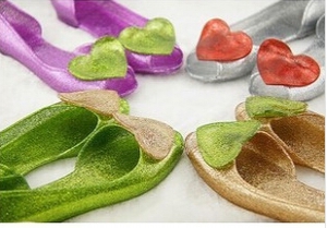 Jelly glitter open-toe flats with heart