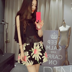 chiffon top + floral skirt set