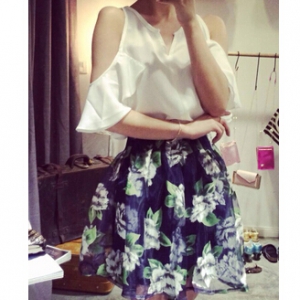 Top+floral skirt set