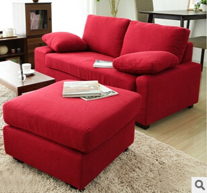 Fabric two-seat sofa with footstool