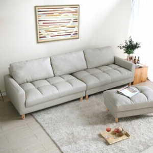 Preorder-Leather four-seat sofa with footstool