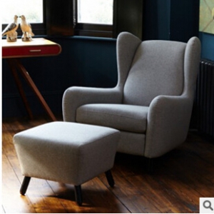Simple design fabric armchair with footstool