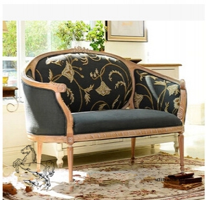 古典实木法式做旧双人沙发