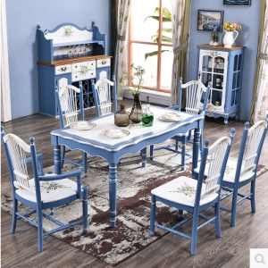预售-美式实木餐桌+6张椅子