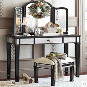 预售-欧式新古典卧室玻璃镜面梳妆台+妆凳