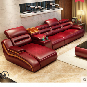 Preorder-Leather three seat sofa +chaise longue+ Side table