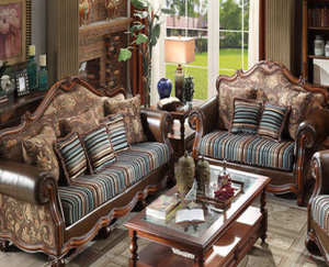 预售-美式实木皮布雕花沙发组合123