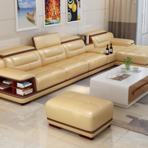 Preorder-Leather three-seat sofa+chaise longue+foot stool+side table