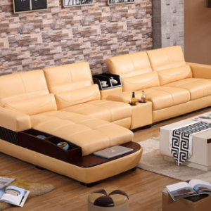 Preorder-Leather three-seat sofa+chaise longue+side table