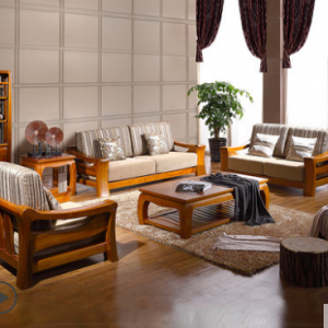 预售-中式现代实木布艺沙发组合1+2+3
