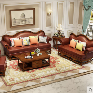 预售-欧式古典实木皮布沙发组合1+2+3