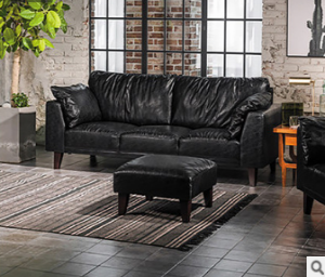Preorder-Leather three-seat sofa+foot stool
