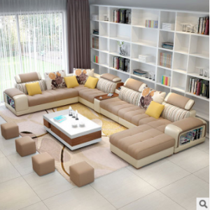 Preorder-Fabric six-seat corner sofa+foot stool+sideboard
