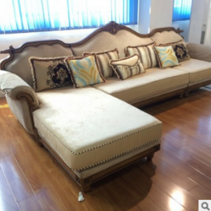预售-美式实木雕花布艺沙发组合3+贵