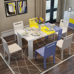 预售-现代简约彩色创意餐桌套一桌+6椅