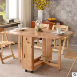 预售-现代实木伸缩折叠餐桌套一桌+4椅
