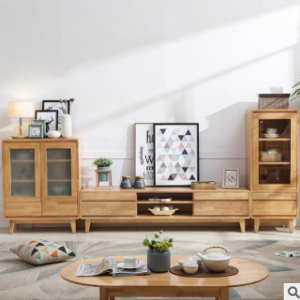预售-北欧现代实木储物组合电视柜+高柜+低柜