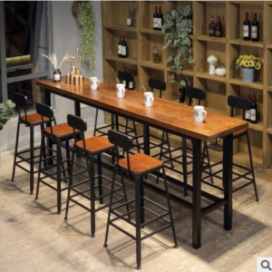 预售-美式复古咖啡酒吧吧台 工业风高脚吧椅铁艺实木桌椅