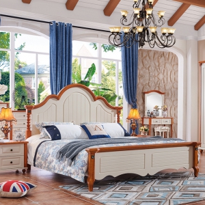 预售-卧室套房家具组合地中海风格1.8米双人床实木床美式乡村