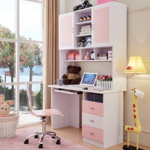 预售-儿童学习书桌书柜书架组合彩色书桌转角粉色蓝色学习桌子