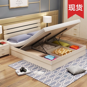 预售-简约现代板式床大床1.5米1.8气动收纳高箱储物双人床