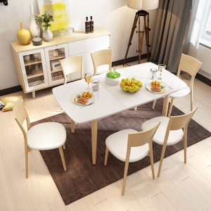 预售-北欧实木餐桌椅组合现代简约伸缩组装6人方形烤漆饭桌折叠小户型