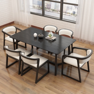 预售-大理石餐桌北欧黑木纹面小户型长方形餐桌椅 1.8米