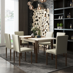 预售-简约现代餐桌钢化玻璃面餐桌实木贴皮可拉伸缩客厅餐桌椅组合家具