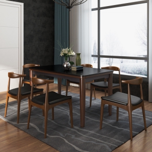 预售-火烧石餐桌组合简约现代北欧餐桌长方形白蜡木小户型实木餐桌家具