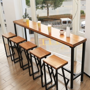 预售-铁艺家用loft美式休闲咖啡厅水吧酒吧台实木长吧台桌高脚桌椅