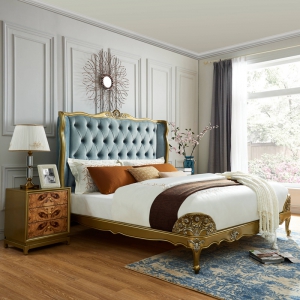 预售-美式实木床主卧欧式布艺双人床1.8米法式轻奢公主床