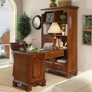预售-美式转角书桌实木连体书桌书柜组合多功能书房家具