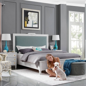 预售-美式实木床双人1.8米卧室家具简约布艺白色公主床