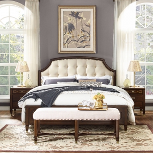 预售-美式实木床新古典真皮床欧式双人床卧室后现代轻奢床