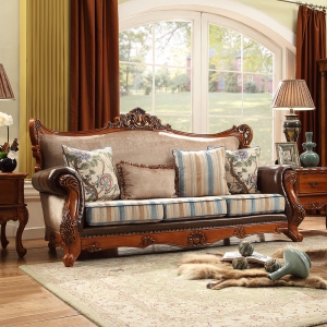 预售-美式实木沙发乡村客厅家具布艺沙发组合欧式复古沙发