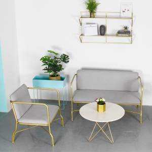 预售-铁艺沙发椅创意休闲客厅沙发咖啡厅布艺舒适新款金色沙发