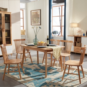 预售-北欧原木色实木餐桌椅小户型吃饭桌家用4人长方形一桌六椅