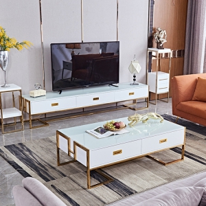 预售-电视柜茶几组合简约客厅小户型不锈钢电视柜现代轻奢电视柜