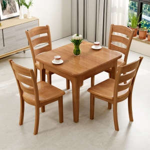 预售-全实木餐桌椅组合 可伸缩橡木餐桌小户型饭桌长方形折叠方桌简约