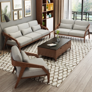 预售-北欧布艺沙发小户型白蜡木客厅简约现代三人组合整装实木日式家具